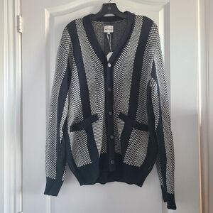 Ben Sherman Black and White Knit Cardigan Sweater